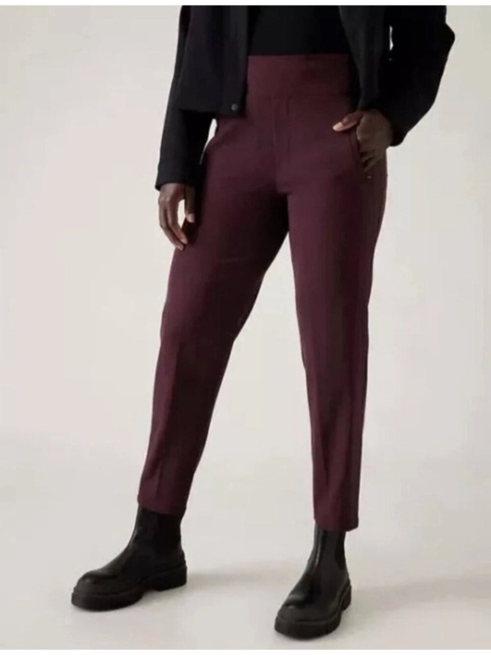 ATHLETA Women's Endless Satin Side Stripe Stretch Pants Burgundy 782695